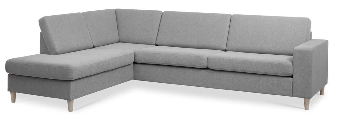 Pan set 2 OE left sofa med chaiselong grå polyester stof og natur træ