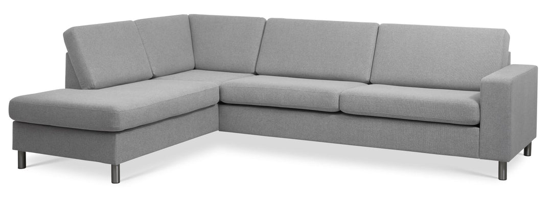 Pan set 2 OE left sofa med chaiselong grå polyester stof og børstet aluminium