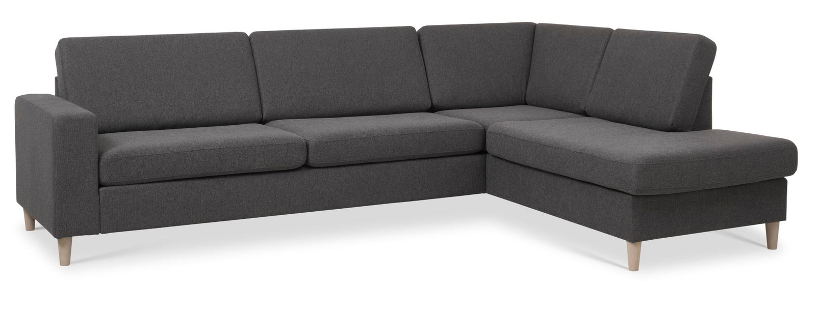 Produktbillede af Pan set 3 OE right sofa med chaiselong antracitgråt polyester stof og natur træ i premium kvalitet