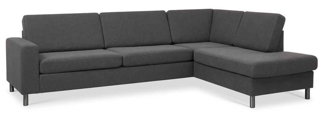 Produktbillede af Pan set 3 OE right sofa med chaiselong antracitgråt polyester stof og børstet aluminium i premium kvalitet