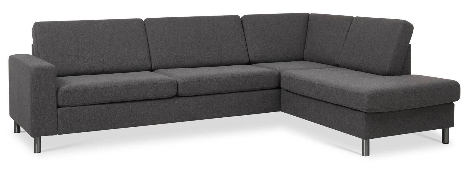 Produktbillede af Pan set 3 OE right sofa med chaiselong antracitgråt polyester stof og børstet aluminium i premium kvalitet