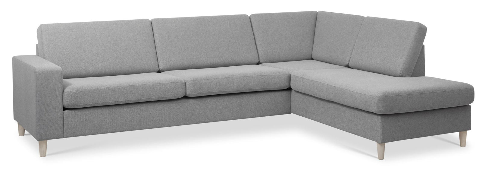 Produktbillede af Pan set 3 OE right sofa med chaiselong gråt polyester stof og natur træ i premium kvalitet