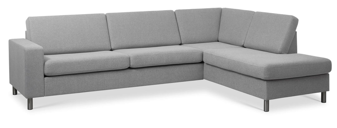 Produktbillede af Pan set 3 OE right sofa med chaiselong gråt polyester stof og børstet aluminium i premium kvalitet
