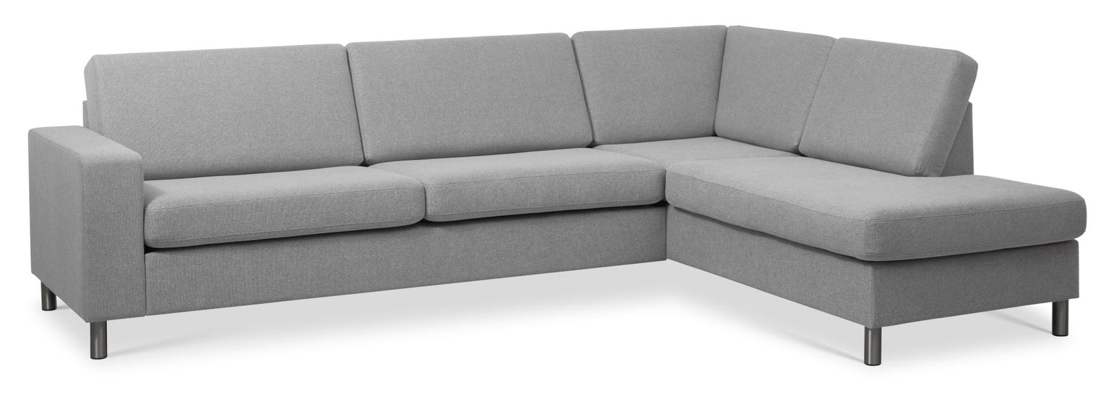 Produktbillede af Pan set 3 OE right sofa med chaiselong gråt polyester stof og børstet aluminium i premium kvalitet