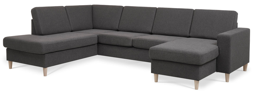 Produktbillede af Pan set 4 U OE left sofa med chaiselong antracitgrå polyester stof og natur træ i premium kvalitet