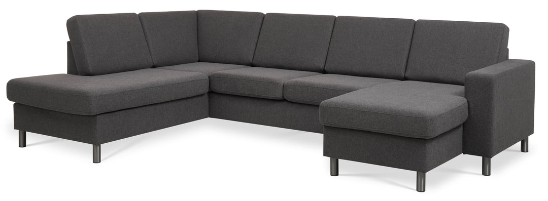 Pan set 4 U OE left sofa med chaiselong antracitgrå polyester stof og børstet aluminium