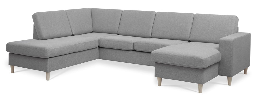 Pan set 4 U OE left sofa med chaiselong grå polyester stof og natur træ