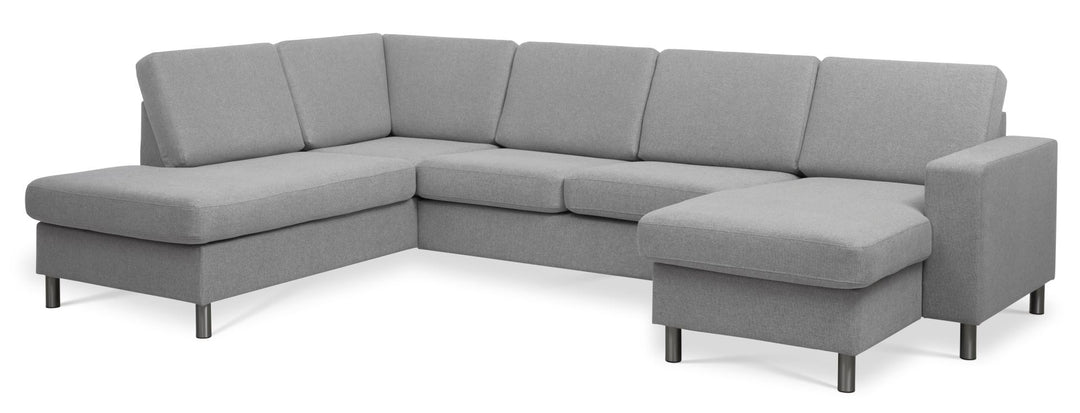 Pan set 4 U OE left sofa med chaiselong grå polyester stof og børstet aluminium