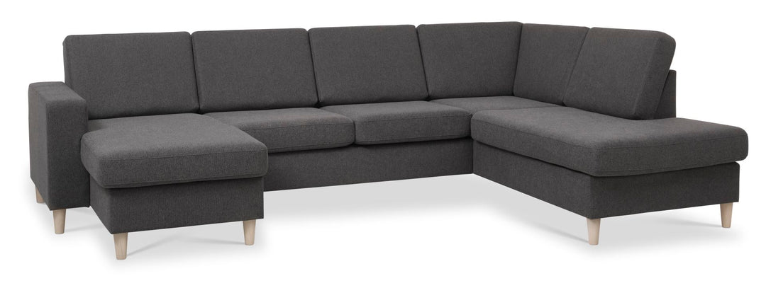 Produktbillede af Pan set 5 U OE right sofa med chaiselong antracitgrå polyester stof og natur træ i premium kvalitet