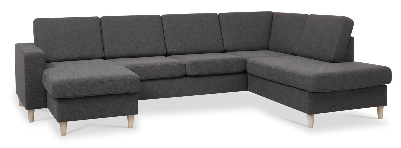 Produktbillede af Pan set 5 U OE right sofa med chaiselong antracitgrå polyester stof og natur træ i premium kvalitet