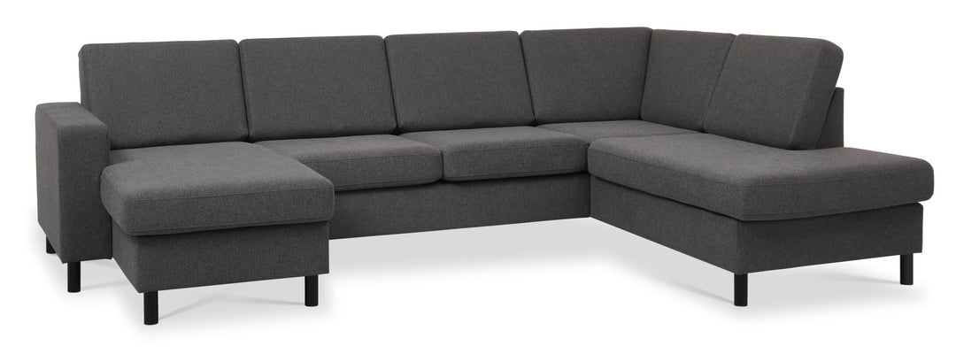 Produktbillede af Pan set 5 U OE right sofa med chaiselong antracitgrå polyester stof og sort træ i premium kvalitet