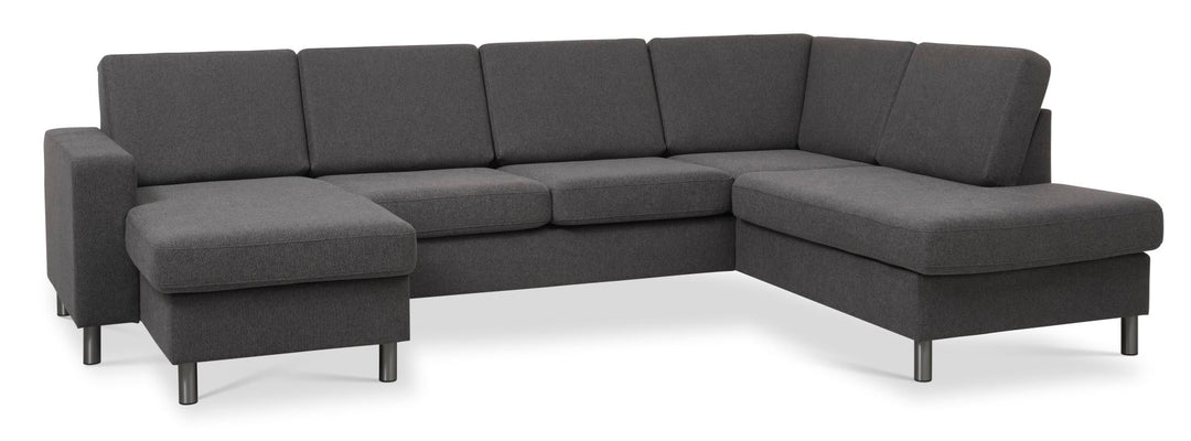 Produktbillede af Pan set 5 U OE right sofa med chaiselong antracitgrå polyester stof og børstet aluminium i premium kvalitet