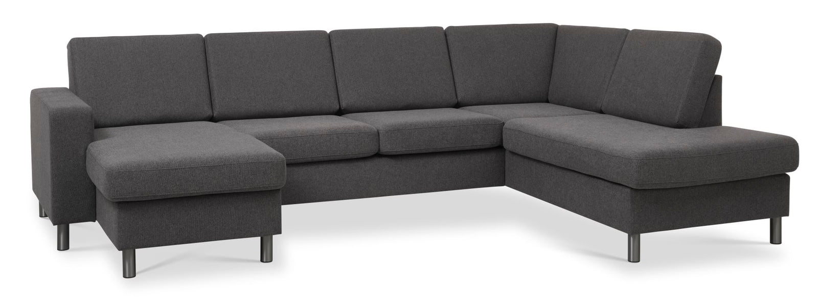 Produktbillede af Pan set 5 U OE right sofa med chaiselong antracitgrå polyester stof og børstet aluminium i premium kvalitet