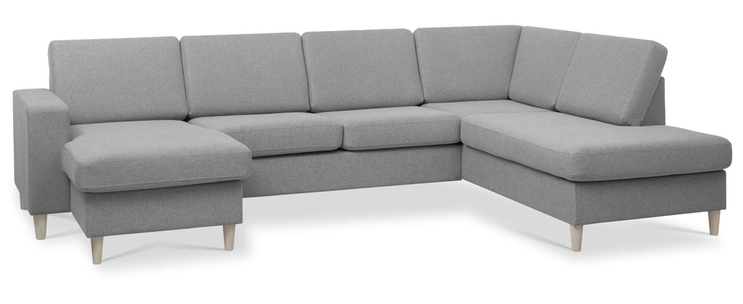 Produktbillede af Pan set 5 U OE right sofa med chaiselong grå polyester stof og natur træ i premium kvalitet