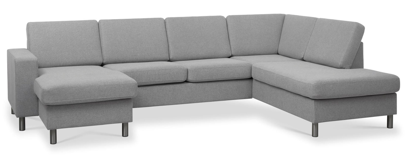 Produktbillede af Pan set 5 U OE right sofa med chaiselong grå polyester stof og børstet aluminium i premium kvalitet