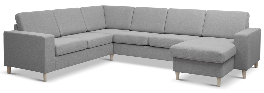 Pan set 6 U 2C3D sofa med chaiselong grå polyester stof og natur træ