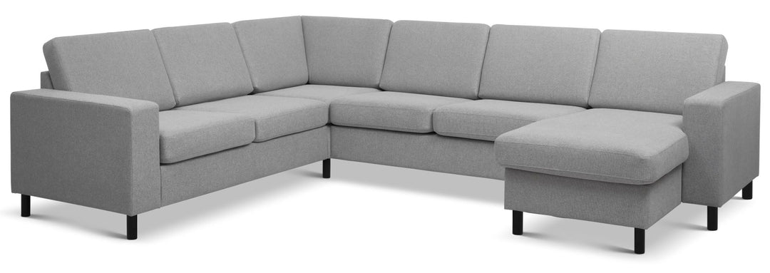 Pan set 6 U 2C3D sofa med chaiselong grå polyester stof og sort træ