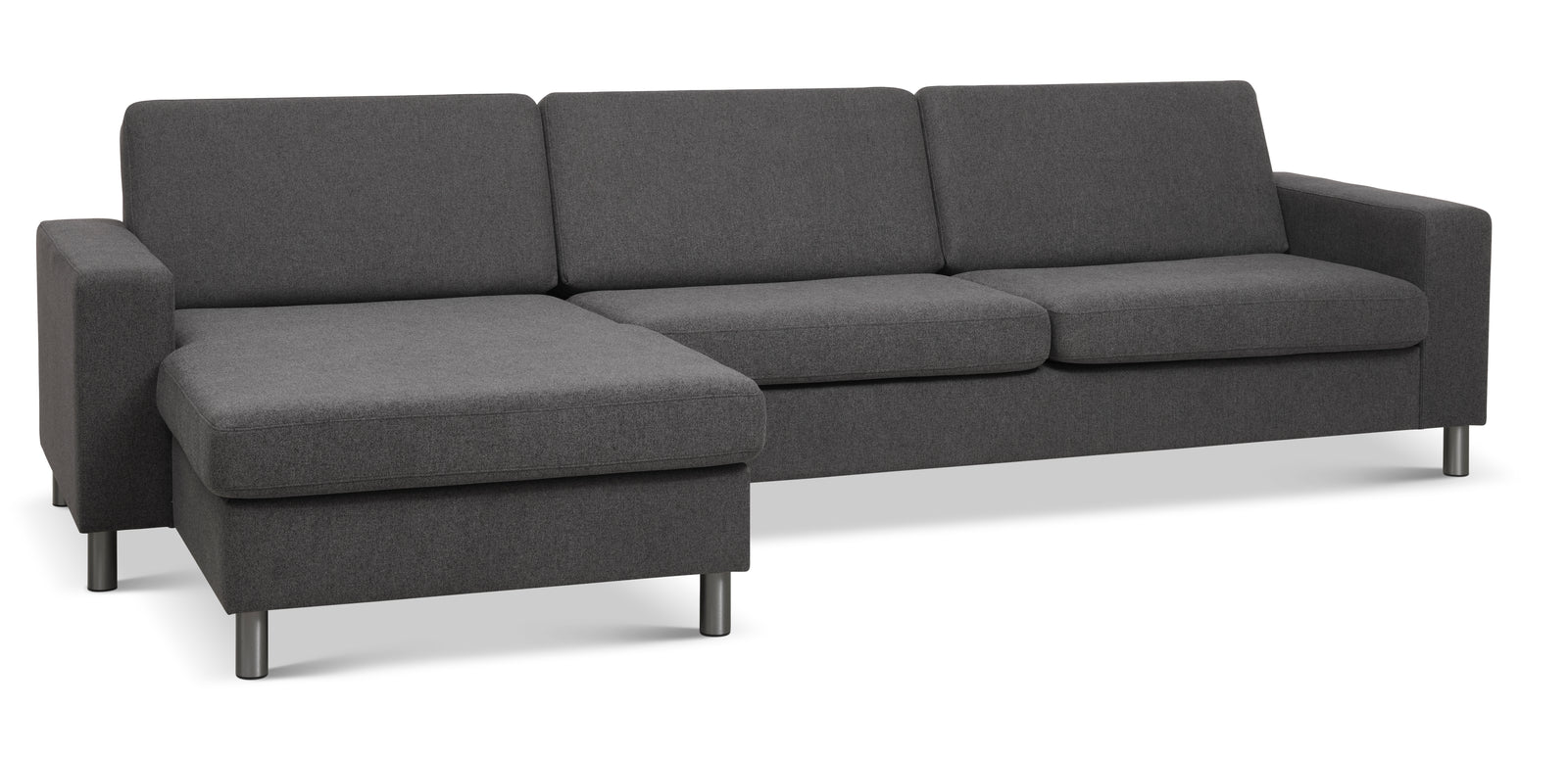 Produktbillede af Pan set 8 3D XL sofa m. chaiselong antracitgrå polyester stof og børstet aluminium i premium kvalitet