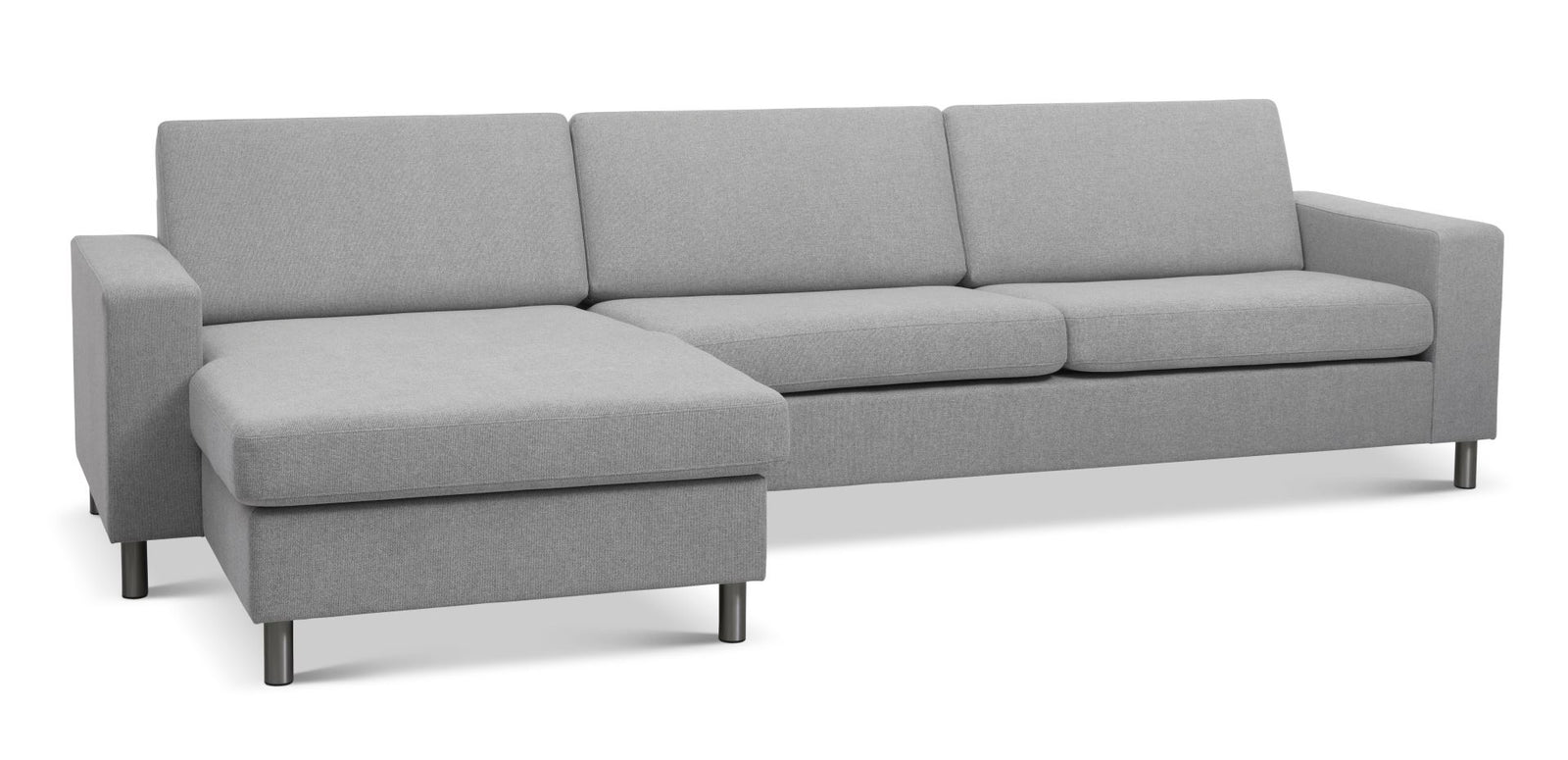 Produktbillede af Pan set 8 3D XL sofa m. chaiselong grå polyester stof og børstet aluminium i premium kvalitet