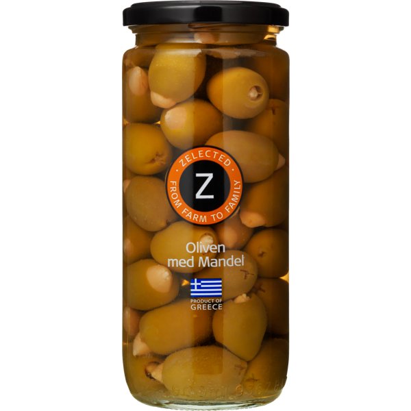 Produktbillede af Oliven M/mandel Zelected 510g på tilbud i premium kvalitet