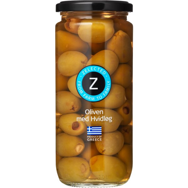 Produktbillede af Oliven M/hvidløg Zelected 510g på tilbud i premium kvalitet