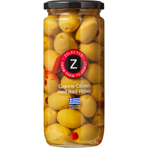 Produktbillede af Oliven M/peber Zelected 510g på tilbud i premium kvalitet