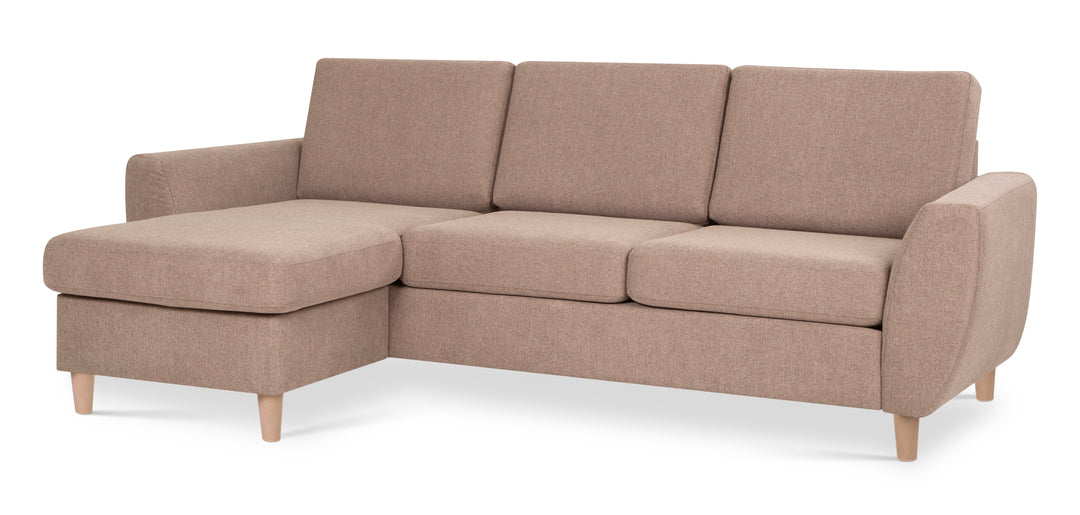 Wendy set 1 3D sofa m. chaiselong antelope beige polyester stof og natur træ