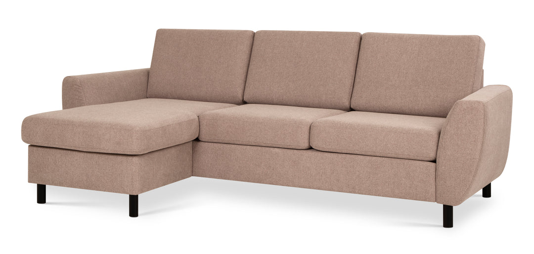 Wendy set 1 3D sofa m. chaiselong antelope beige polyester stof og sort træ