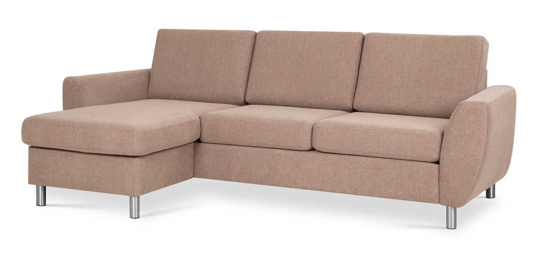 Wendy set 1 3D sofa m. chaiselong antelope beige polyester stof og børstet aluminium
