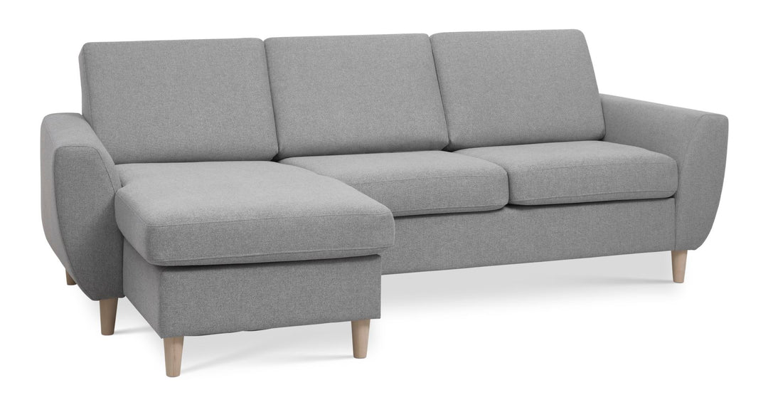 Wendy set 1 3D sofa m. chaiselong grå polyester stof og natur træ