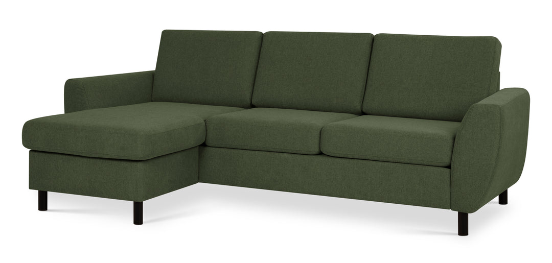 Wendy set 1 3D sofa m. chaiselong vinter mosgrøn polyester stof og sort træ