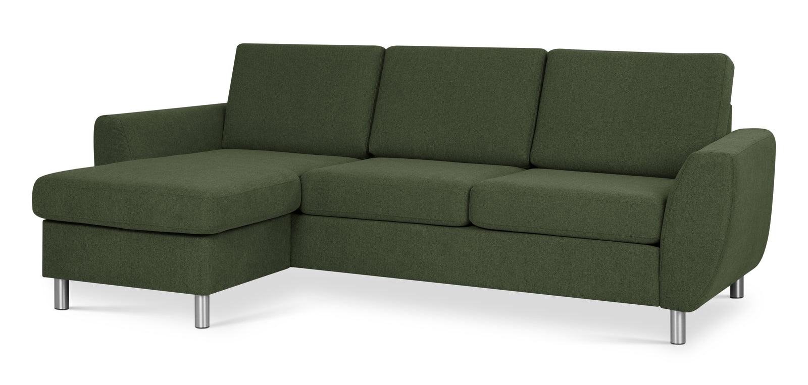 Produktbillede af Wendy set 1 3D sofa m. chaiselong vinter mosgrøn polyester stof og børstet aluminium i premium kvalitet