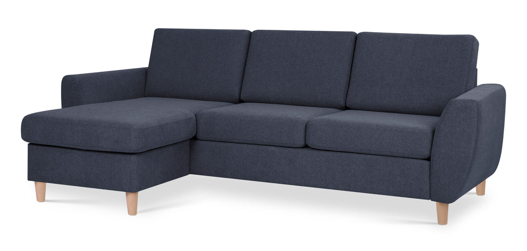 Wendy set 1 3D sofa m. chaiselong blå polyester stof og natur træ