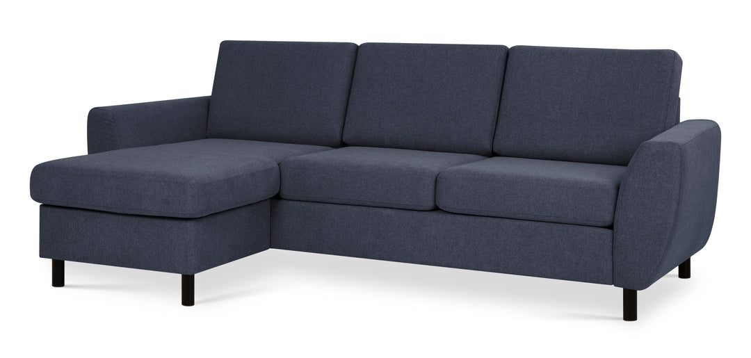 Wendy set 1 3D sofa m. chaiselong blå polyester stof og sort træ