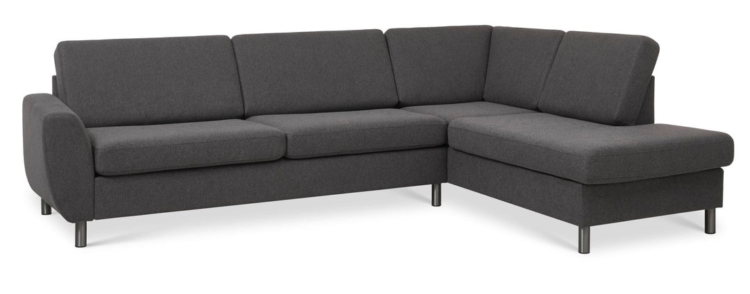 Produktbillede af Wendy set 3 OE right sofa m. chaiselong antracitgrå polyester stof og børstet aluminium i premium kvalitet