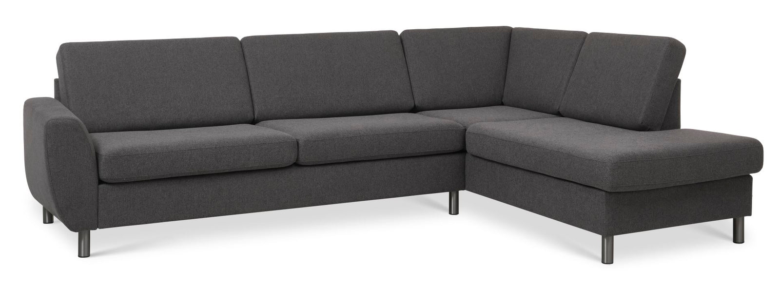 Produktbillede af Wendy set 3 OE right sofa m. chaiselong antracitgrå polyester stof og børstet aluminium i premium kvalitet