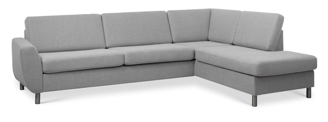 Produktbillede af Wendy set 3 OE right sofa m. chaiselong grå polyester stof og børstet aluminium i premium kvalitet