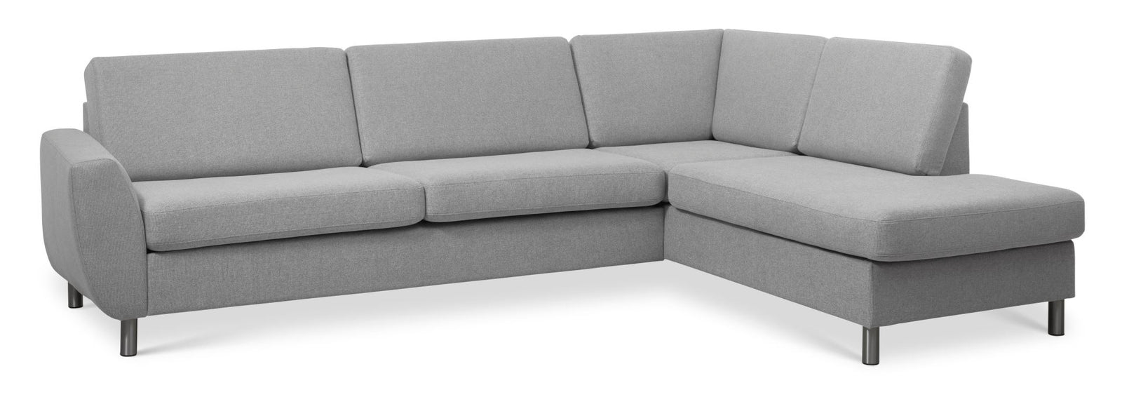 Produktbillede af Wendy set 3 OE right sofa m. chaiselong grå polyester stof og børstet aluminium i premium kvalitet