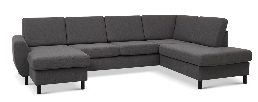 Wendy set 5 U OE right sofa m. chaiselong antracitgrå polyester stof og sort træ