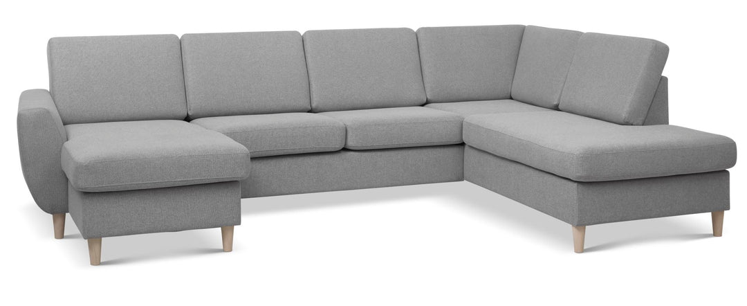 Produktbillede af Wendy set 5 U OE right sofa m. chaiselong grå polyester stof og natur træ i premium kvalitet