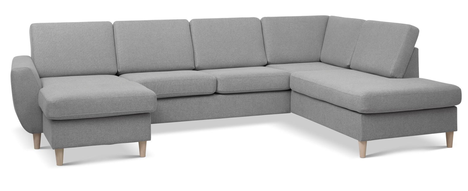 Produktbillede af Wendy set 5 U OE right sofa m. chaiselong grå polyester stof og natur træ i premium kvalitet