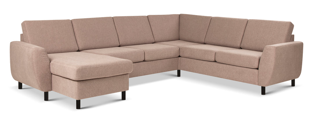 Wendy set 6 U 2C3D sofa m. chaiselong antelope beige polyester stof og sort træ