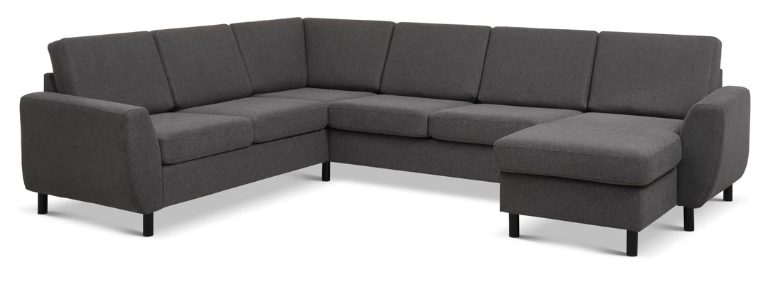 Wendy set 6 U 2C3D sofa m. chaiselong antracitgrå polyester stof og sort træ