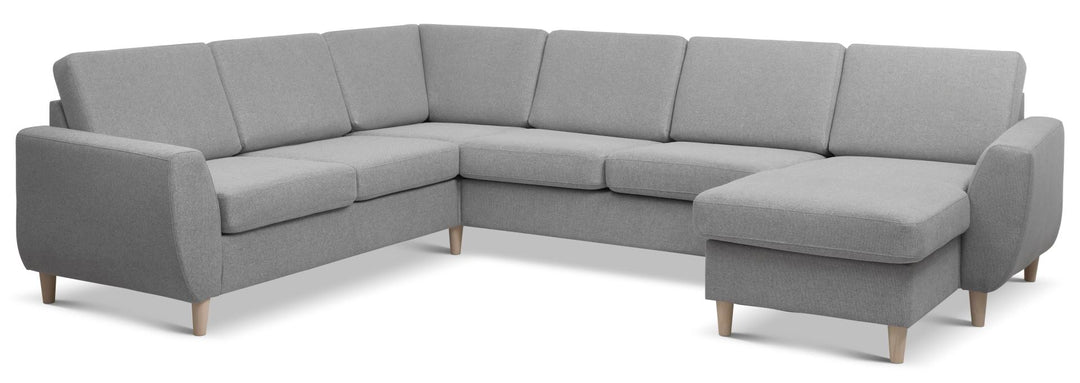 Wendy set 6 U 2C3D sofa m. chaiselong grå polyester stof og natur træ
