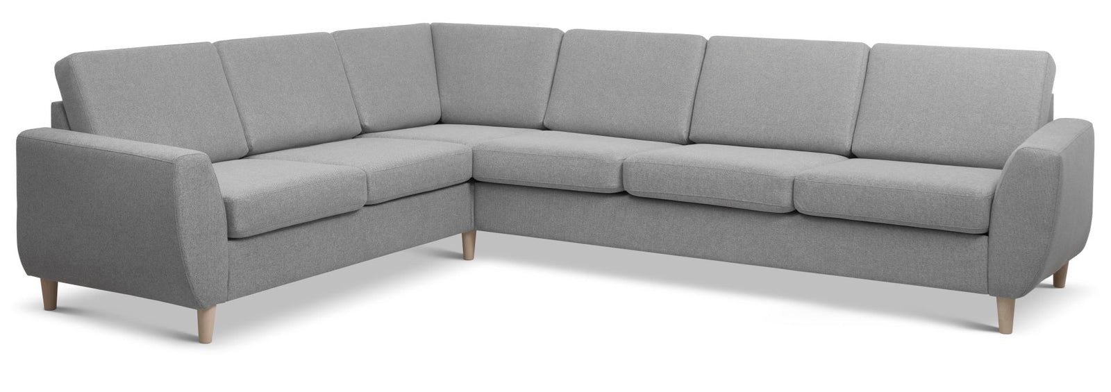 Produktbillede af Wendy set 7 corner hjørnesofa grå polyester stof og natur træ i premium kvalitet