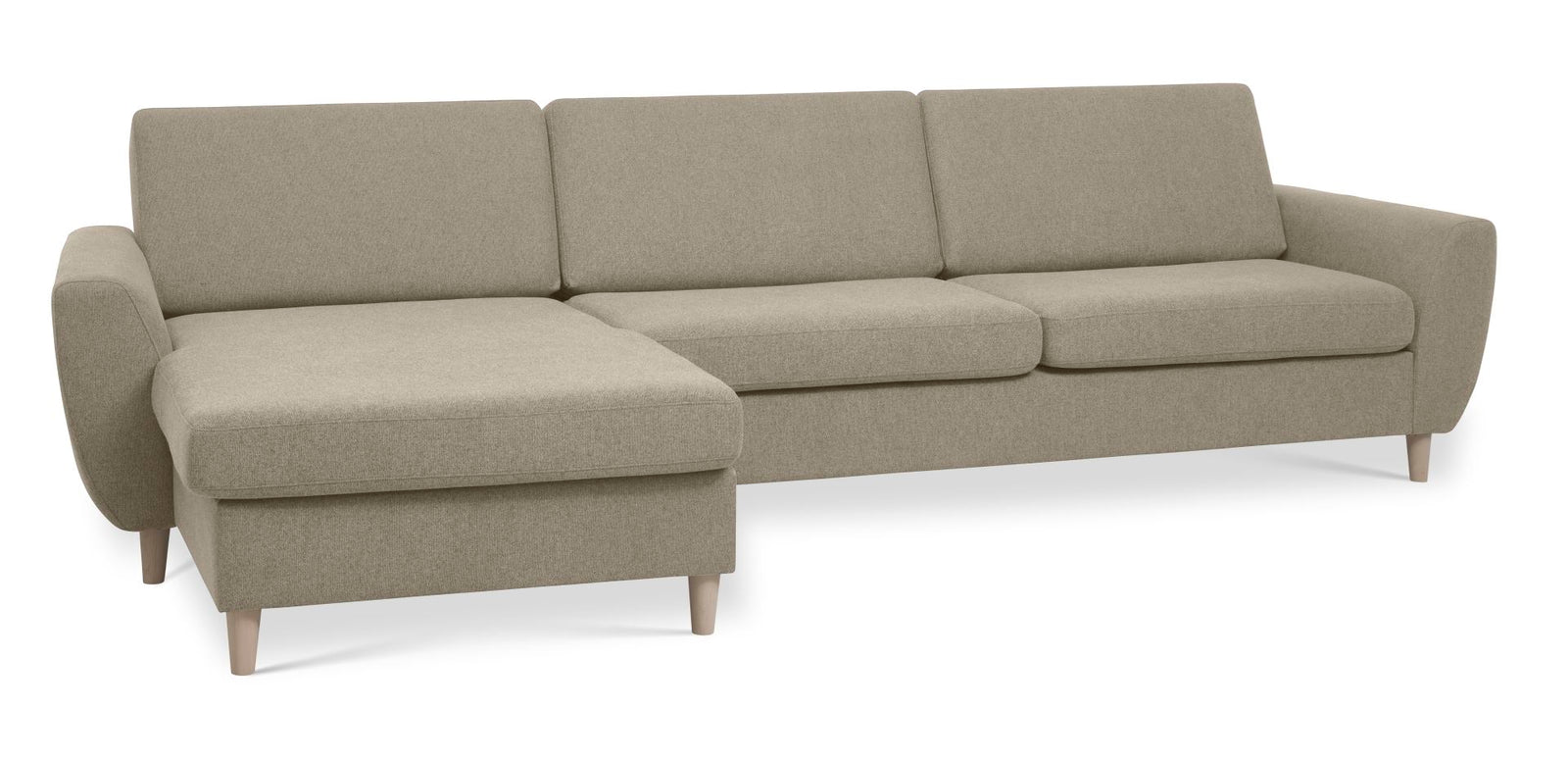 Produktbillede af Wendy set 8 3D XL sofa m. chaiselong antelope beige polyester stof og natur træ i premium kvalitet