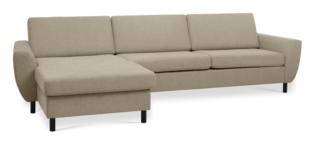 Produktbillede af Wendy set 8 3D XL sofa m. chaiselong antelope beige polyester stof og sort træ i premium kvalitet