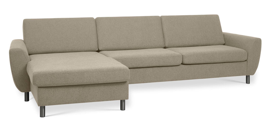Produktbillede af Wendy set 8 3D XL sofa m. chaiselong antelope beige polyester stof og børstet aluminium i premium kvalitet
