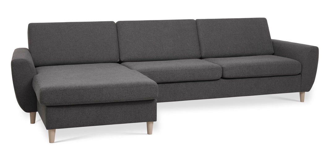 Produktbillede af Wendy set 8 3D XL sofa m. chaiselong antracitgrå polyester stof og natur træ i premium kvalitet
