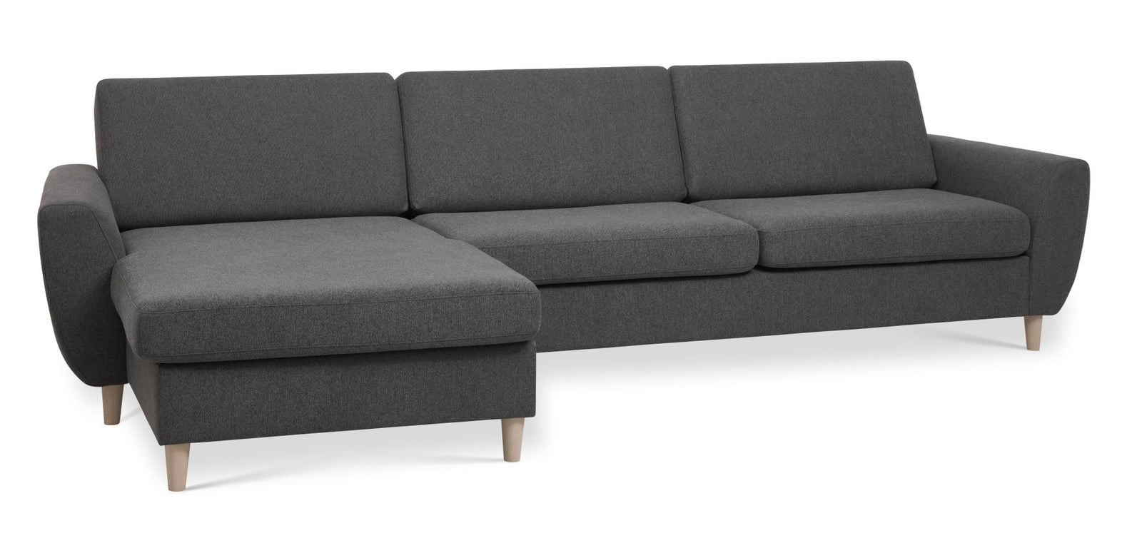 Produktbillede af Wendy set 8 3D XL sofa m. chaiselong antracitgrå polyester stof og natur træ i premium kvalitet